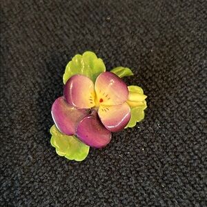 Vintage Cara China Purple and Green Pansy Brooch Made in England